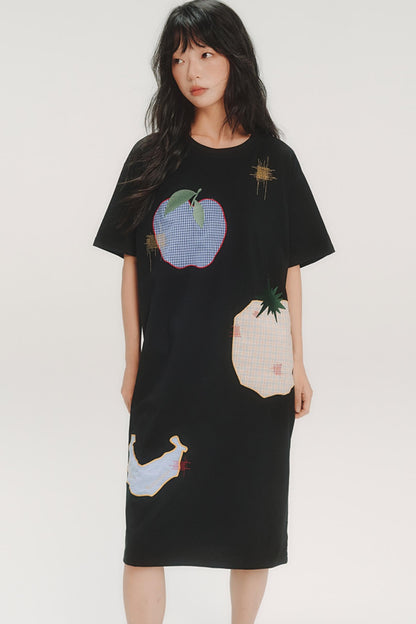 Fruit Check Applique T-Shirt Dress