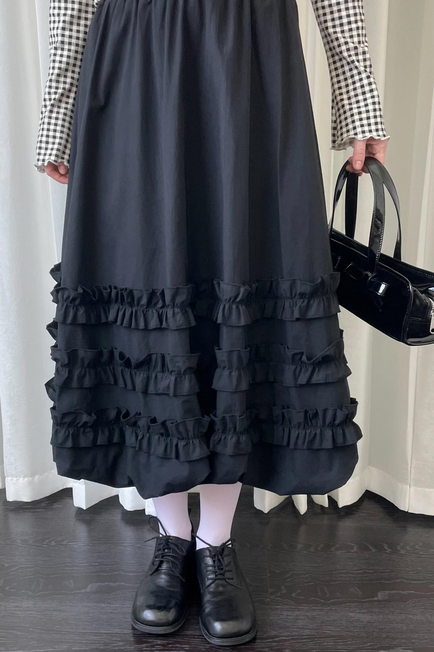 Autumn Lace Shirring Midi Skirt