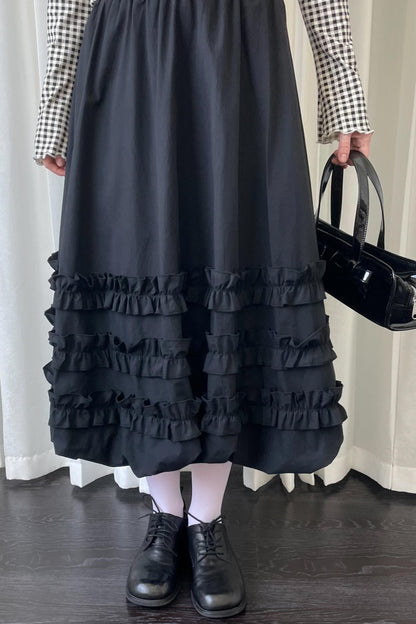 Autumn Lace Shirring Midi Skirt