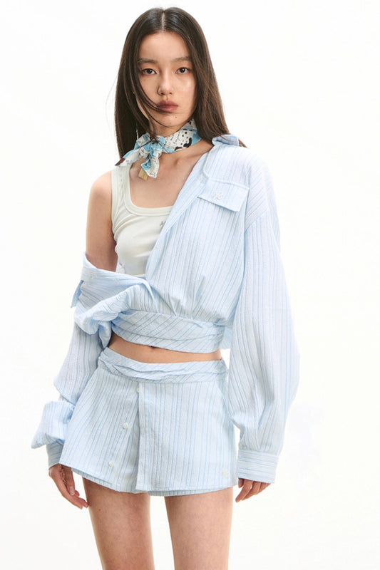 Pleated 3D Striped Shirt