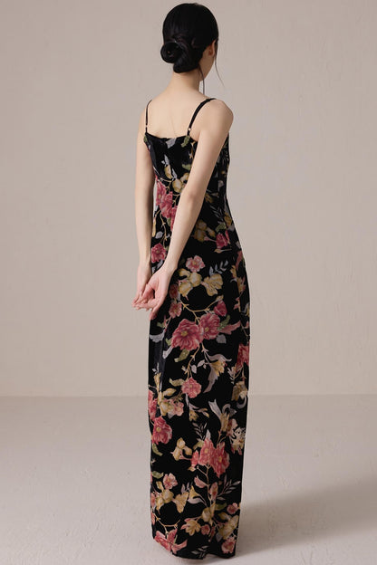 Vintage Floral Halter Maxi Dress