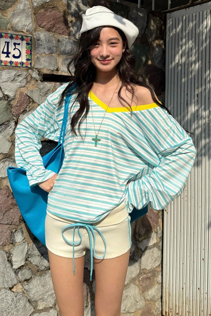 Striped V-Neck Vacation T-Shirt