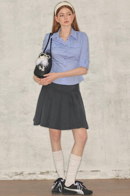 Gray Summer Pleated Skirt