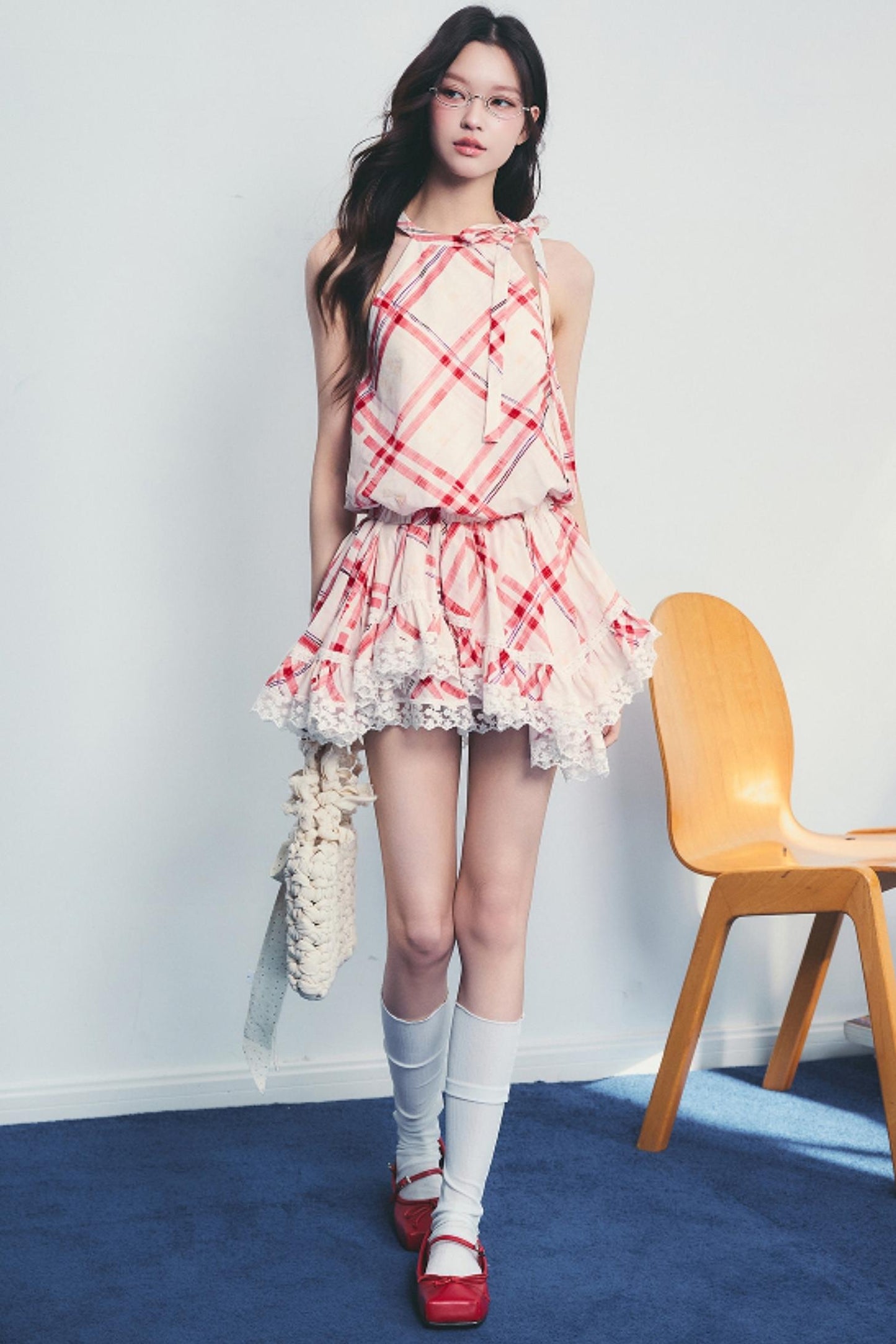 Memorial Rose Check Lace Dress
