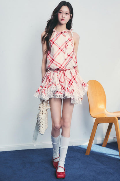 Memorial Rose Check Lace Dress