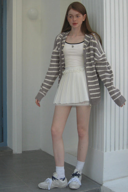 Vintage Gray Striped Hoodie Cardigan