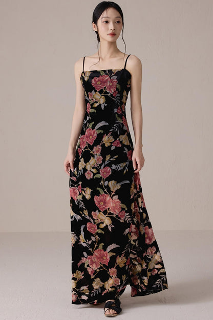 Vintage Floral Halter Maxi Dress