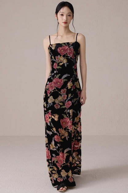 Vintage Floral Halter Maxi Dress