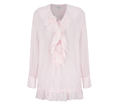 Ruffled V-Neck Striped Top