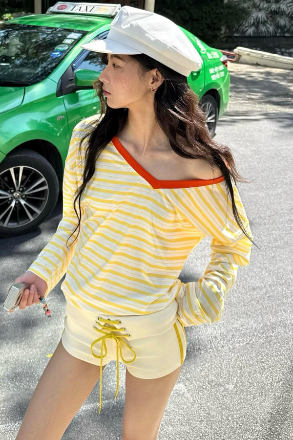 Striped V-Neck Vacation T-Shirt