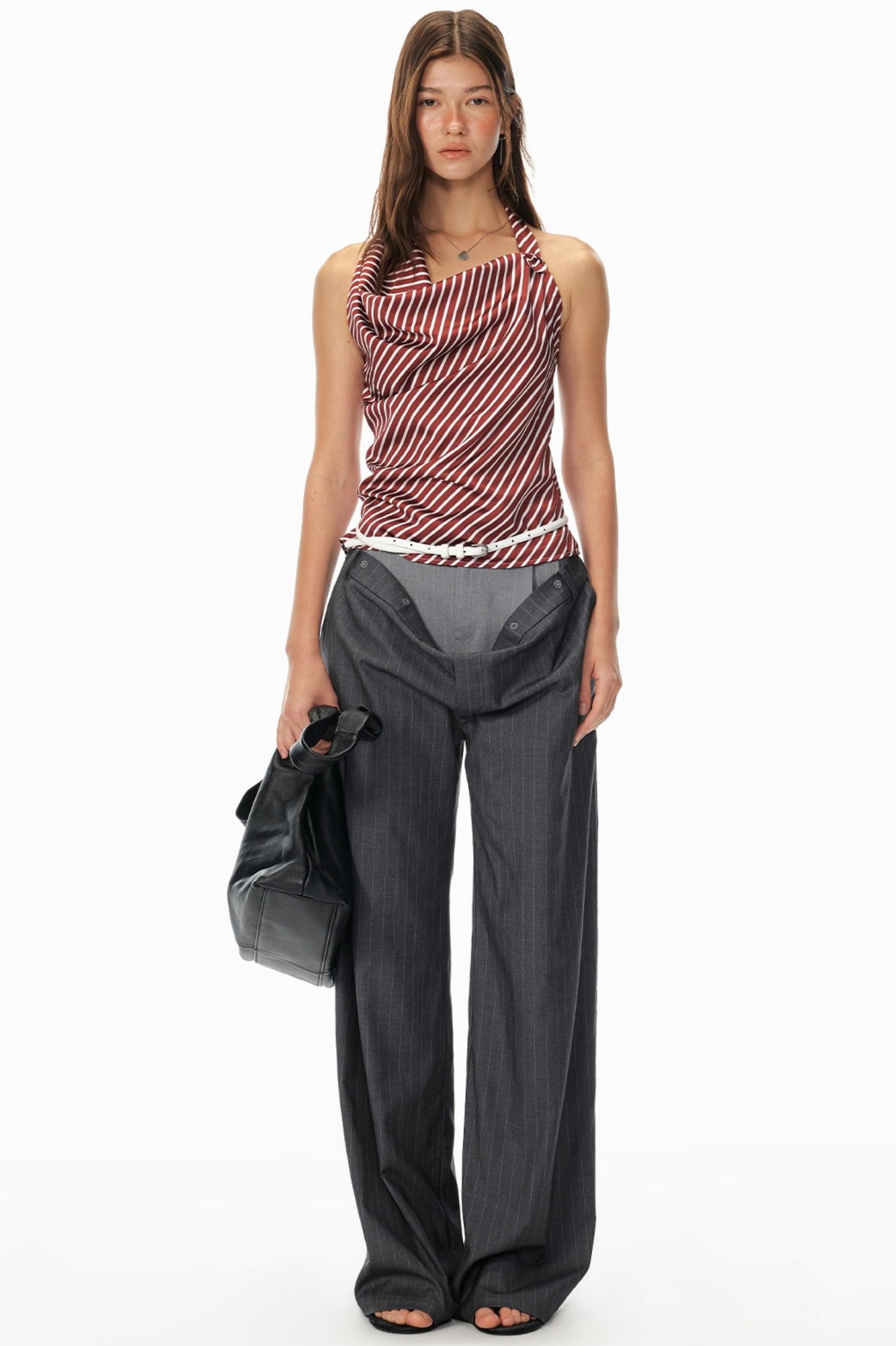 Asymmetric Striped Ruffle Top