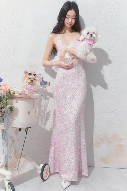 Pink Halter Backless Dress