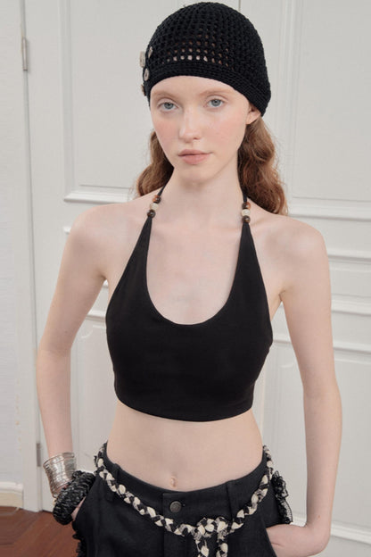 Black Halter Crop Top