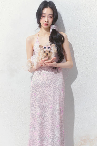 Pink Halter Backless Dress