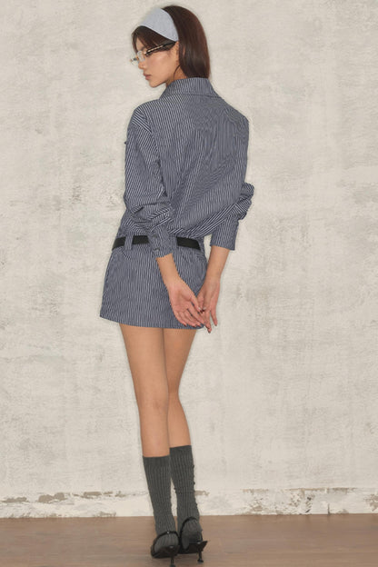 Blue Striped Shirt Dress