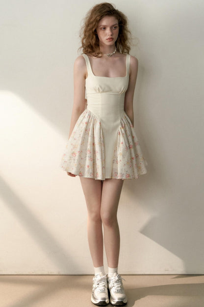 Floral Patchwork Bowtie Camisole Dress