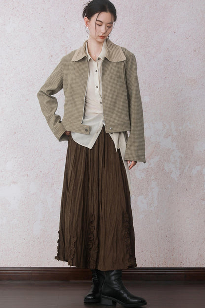 Autumn Brick Brown Fleece A-Line Skirt