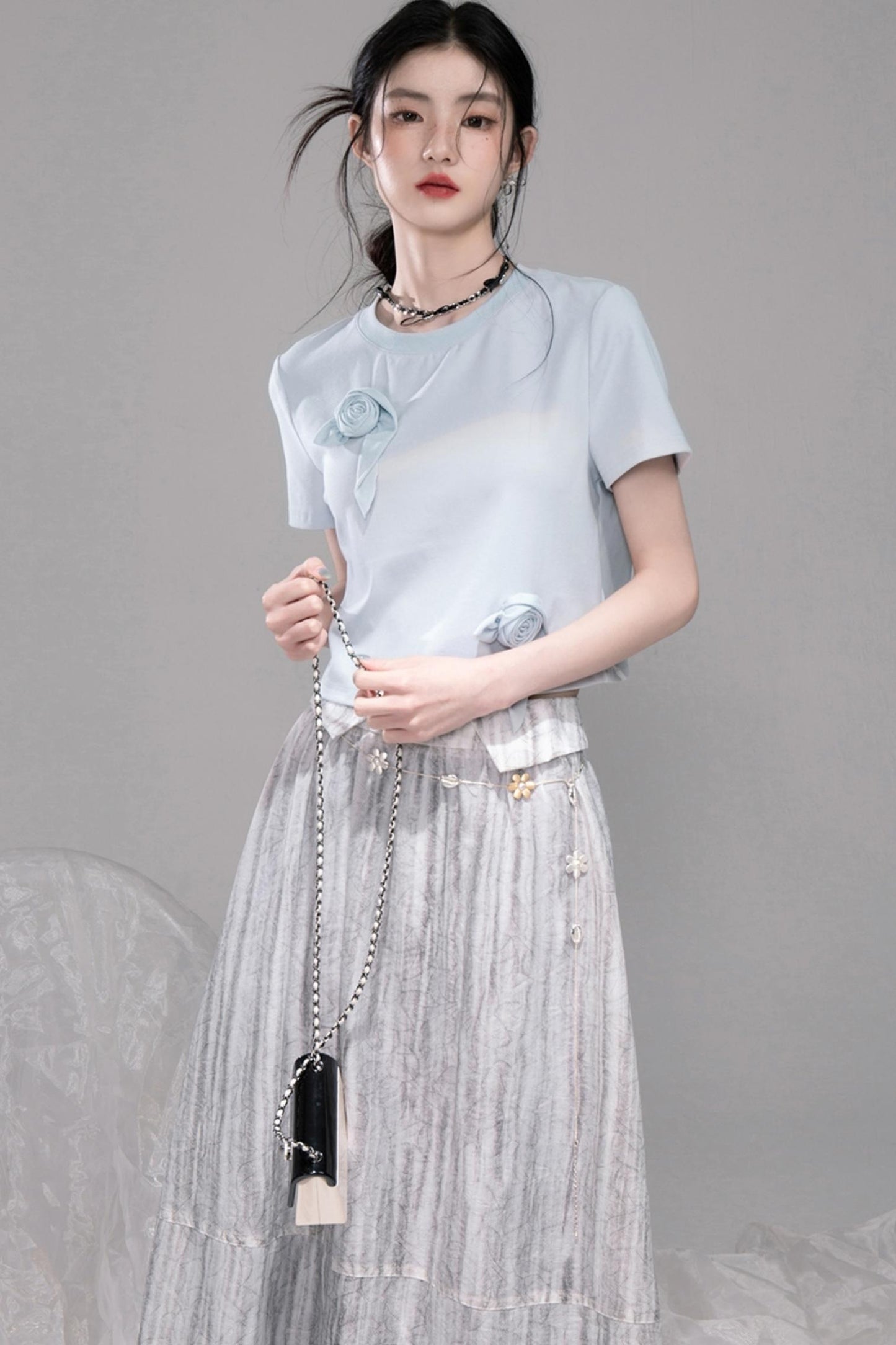 Smudge Art Sheer Print Skirt