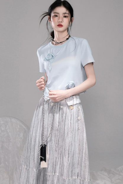 Smudge Art Sheer Print Skirt