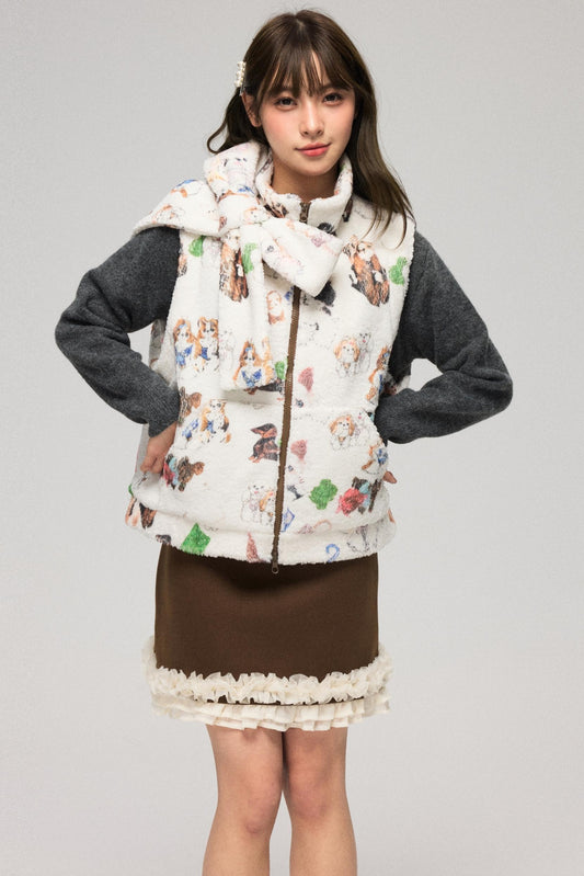 Lamb Print Bow Detail Vest