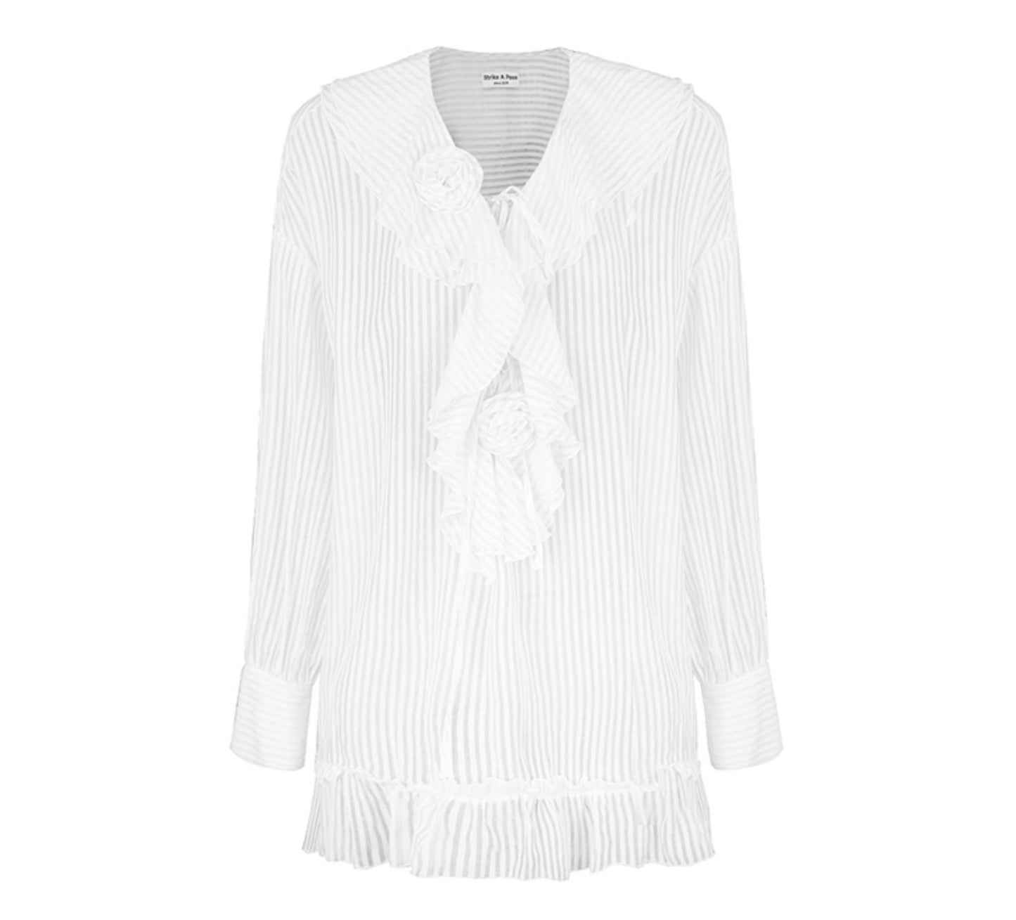 Ruffled V-Neck Striped Top