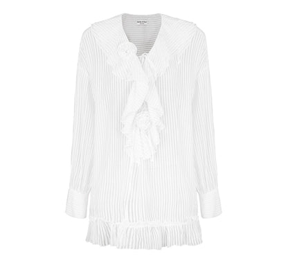 Ruffled V-Neck Striped Top
