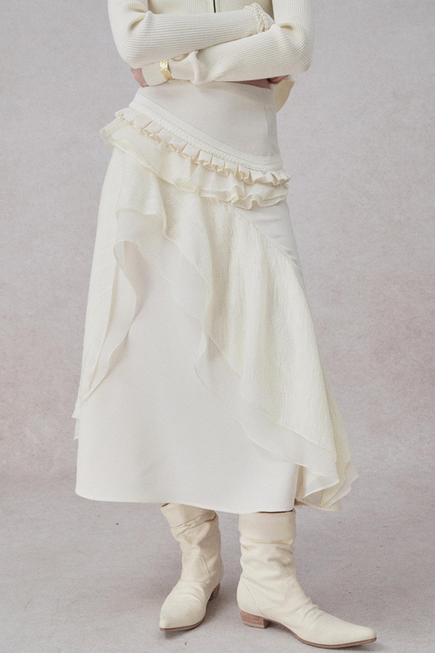 Asymmetrical Lace Organza Skirt