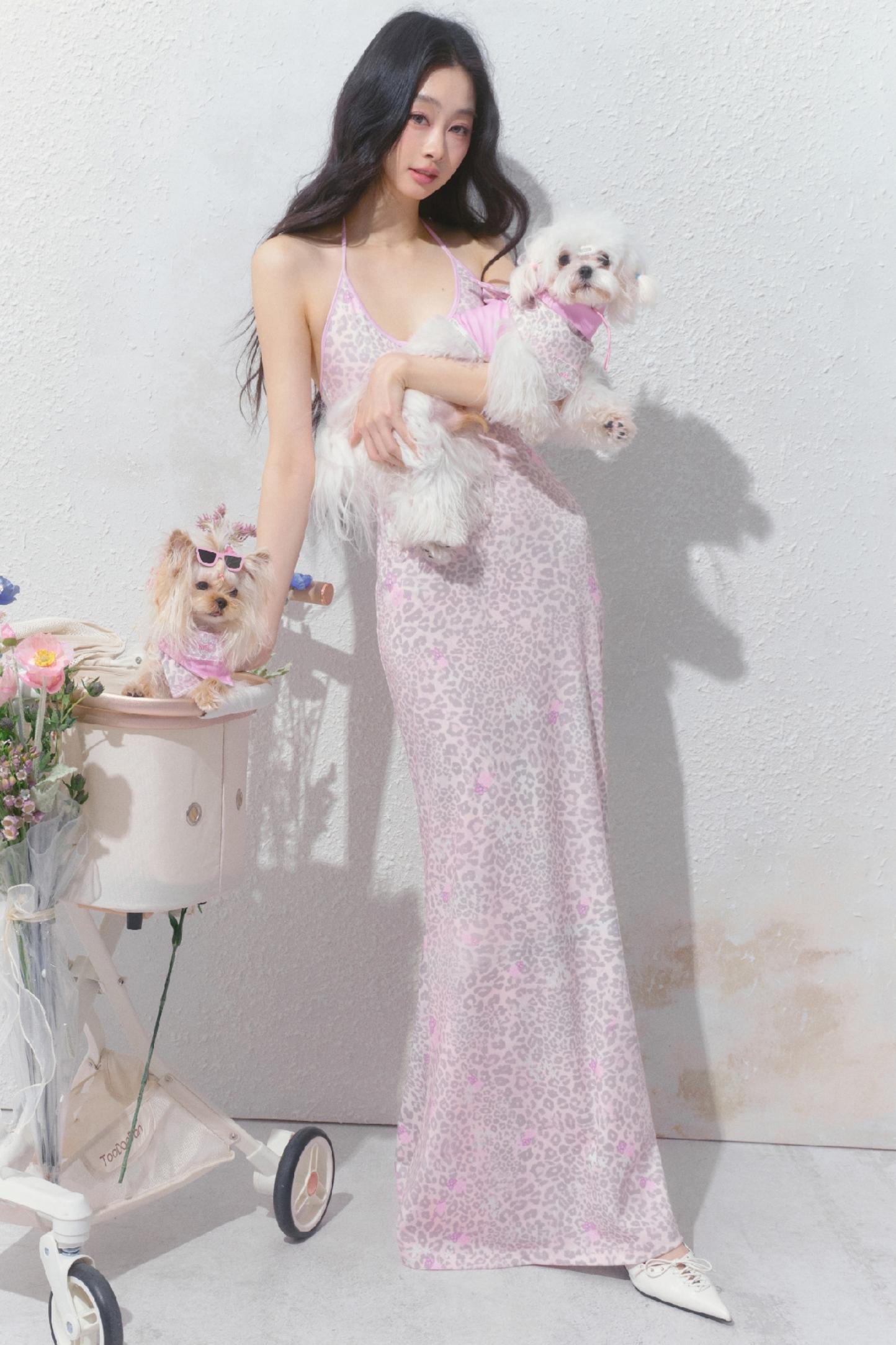 Pink Halter Backless Dress