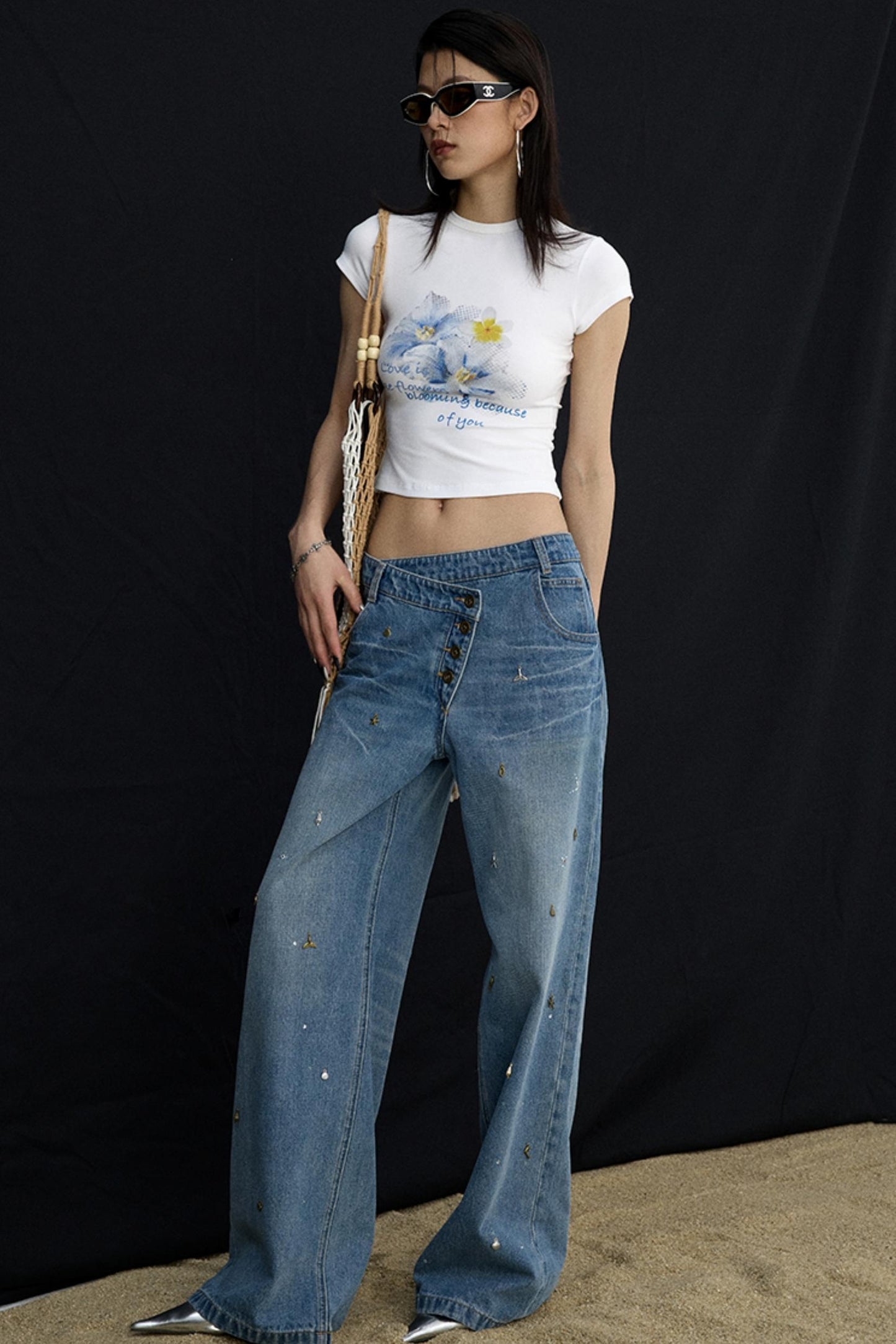 Retro Black Floral Crop T-Shirt