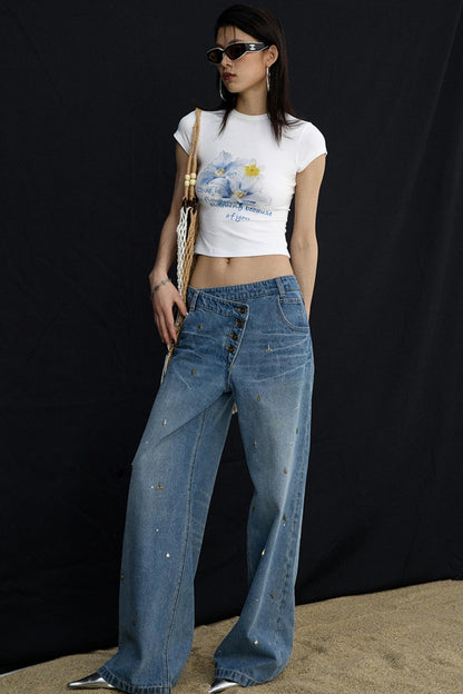 Retro Black Floral Crop T-Shirt