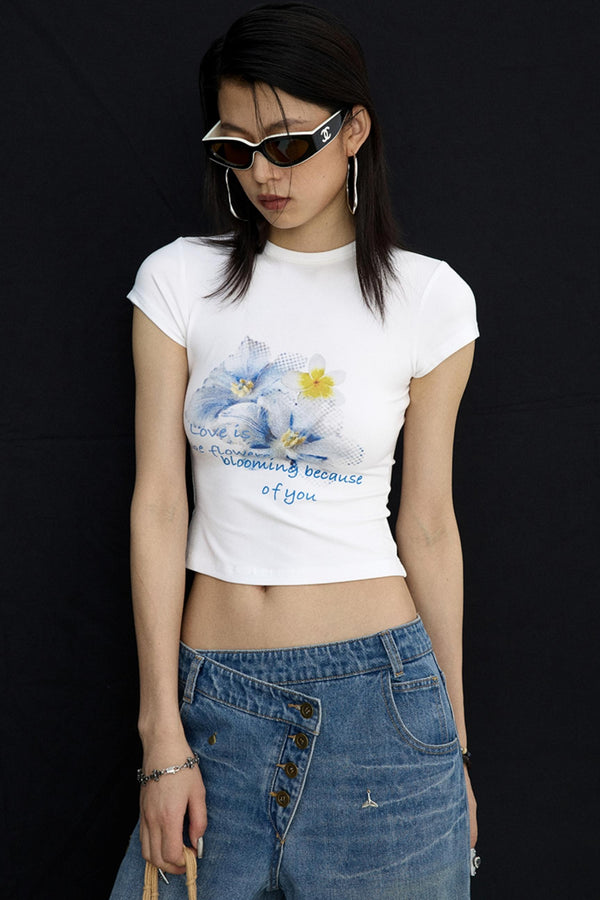 Retro Black Floral Crop T-Shirt