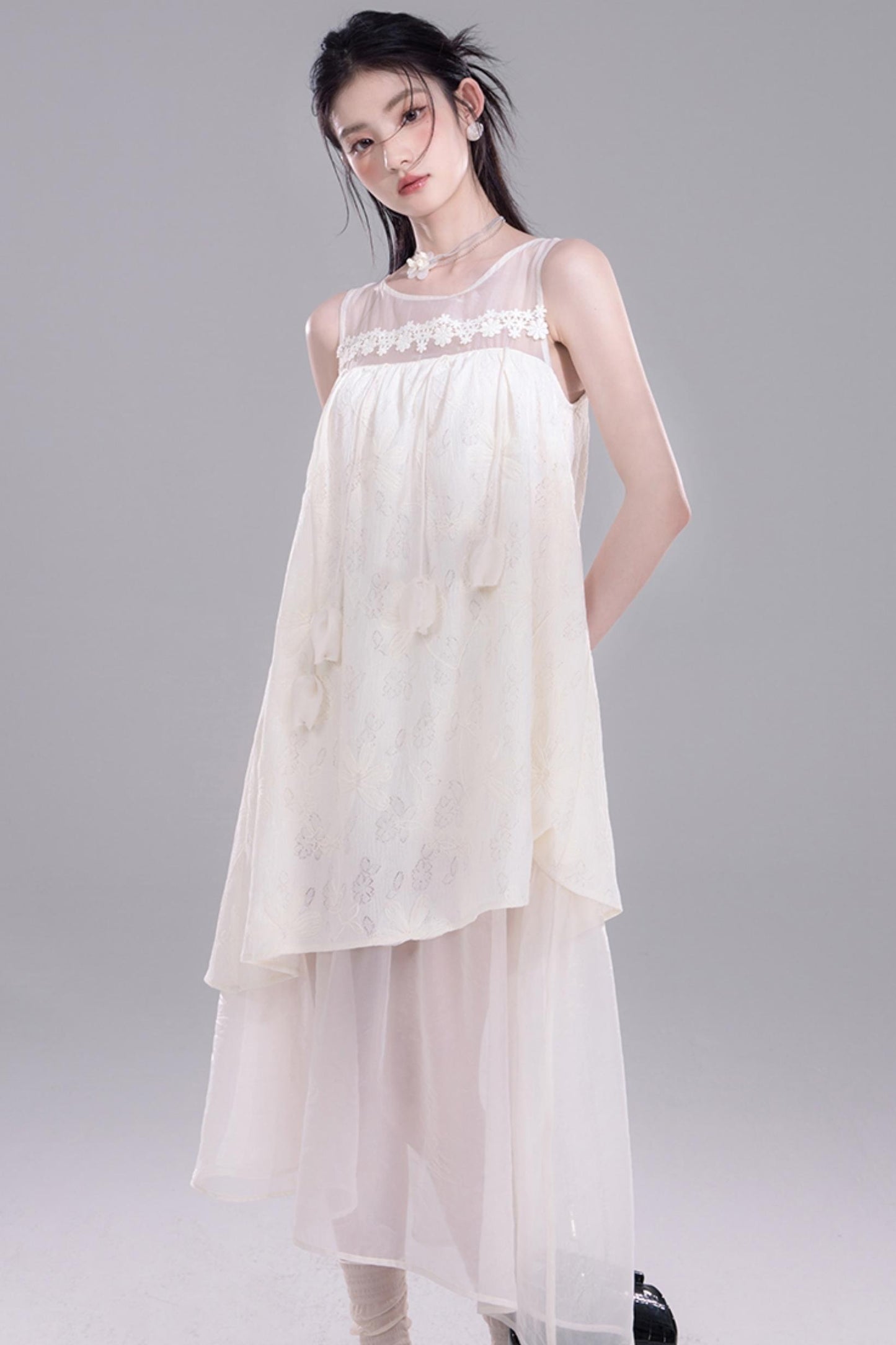Asymmetric Tulle Vest Dress