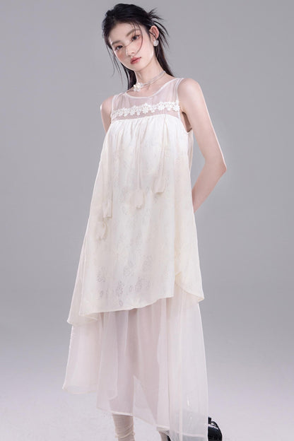 Asymmetric Tulle Vest Dress