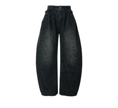 Gray Leopard Wide-Leg Jeans