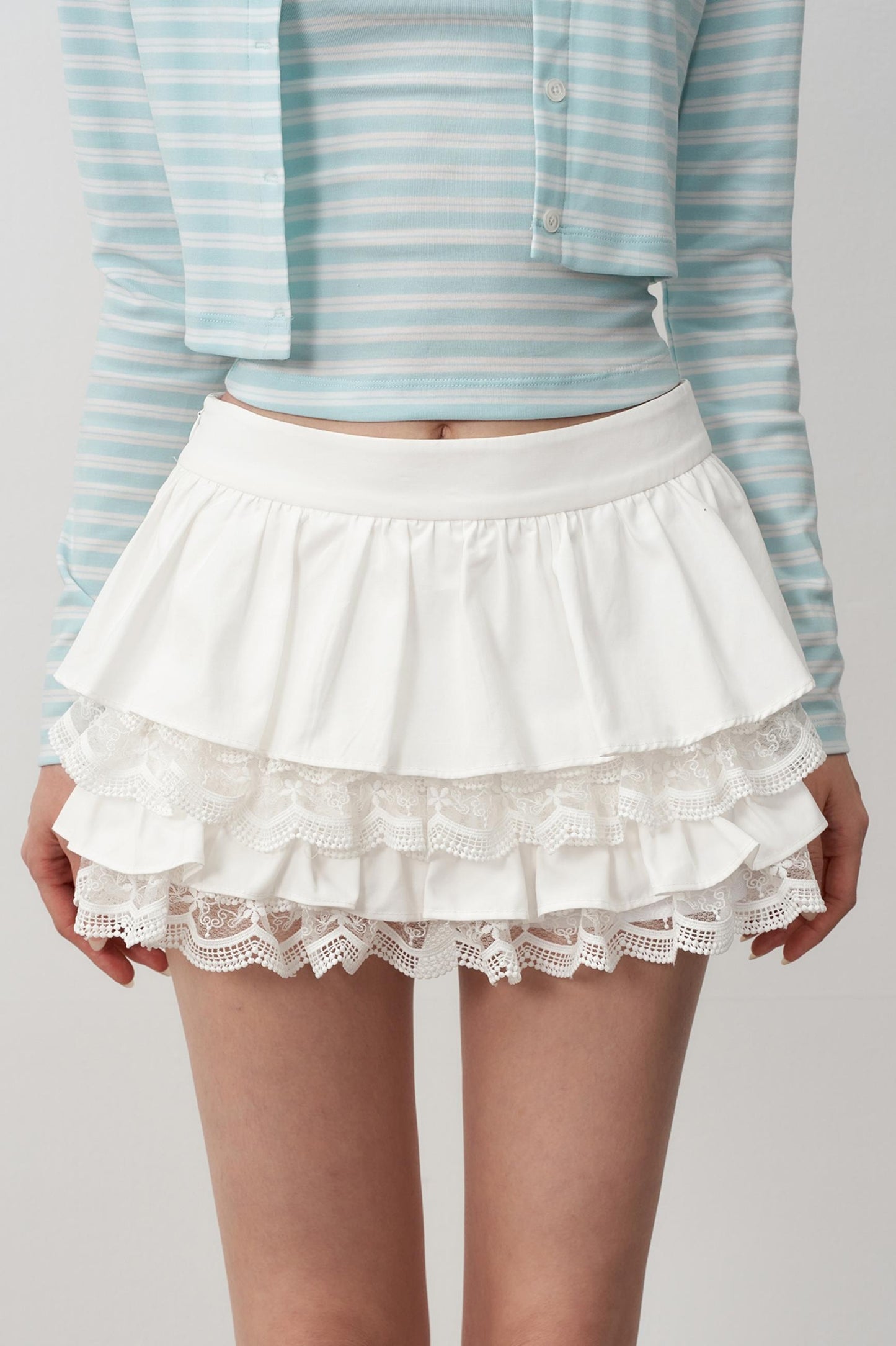 Tencel Paneled Lace Puffy A-Line Skirt