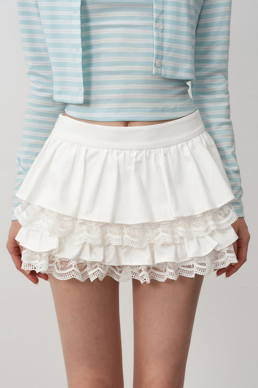 Tencel Paneled Lace Puffy A-Line Skirt