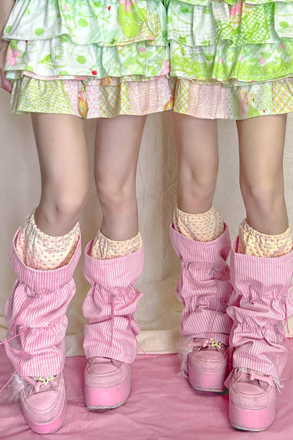 Candy Stripe Polka Drawstring Sock Cover