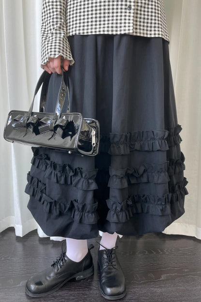 Autumn Lace Shirring Midi Skirt