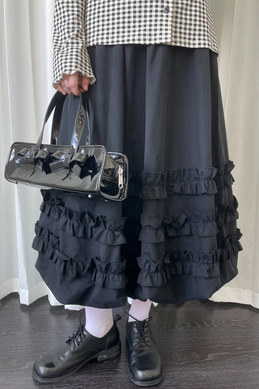 Autumn Lace Shirring Midi Skirt