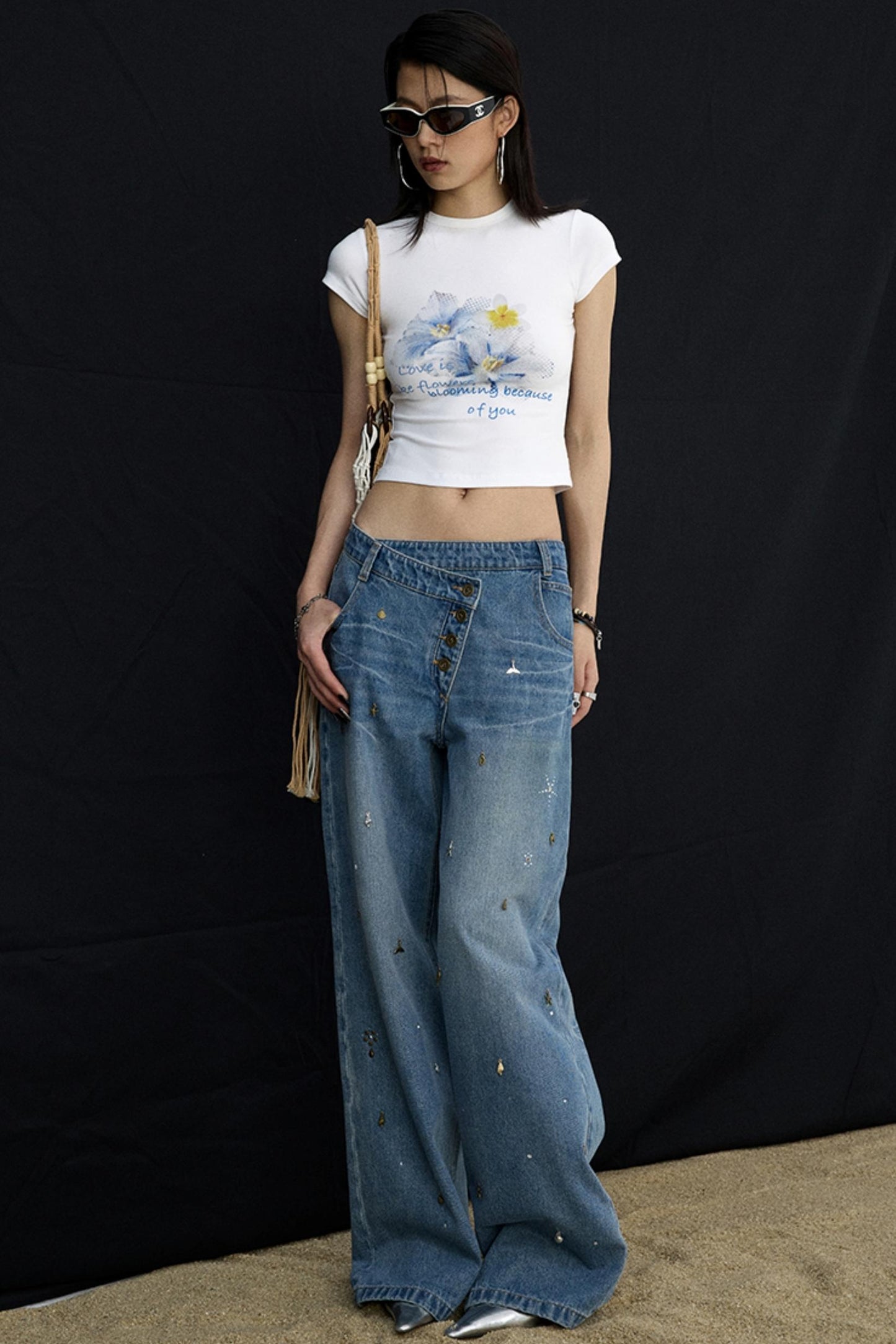 Retro Black Floral Crop T-Shirt