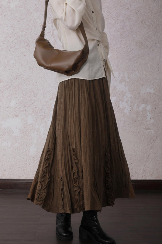 Autumn Brick Brown Fleece A-Line Skirt