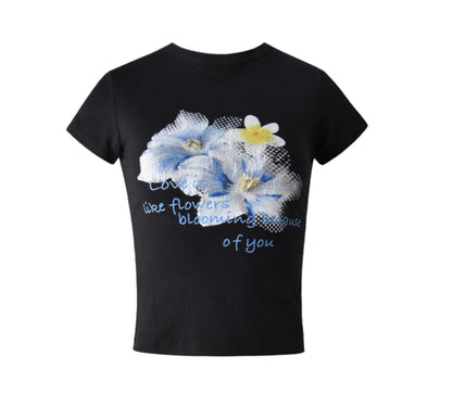 Retro Black Floral Crop T-Shirt