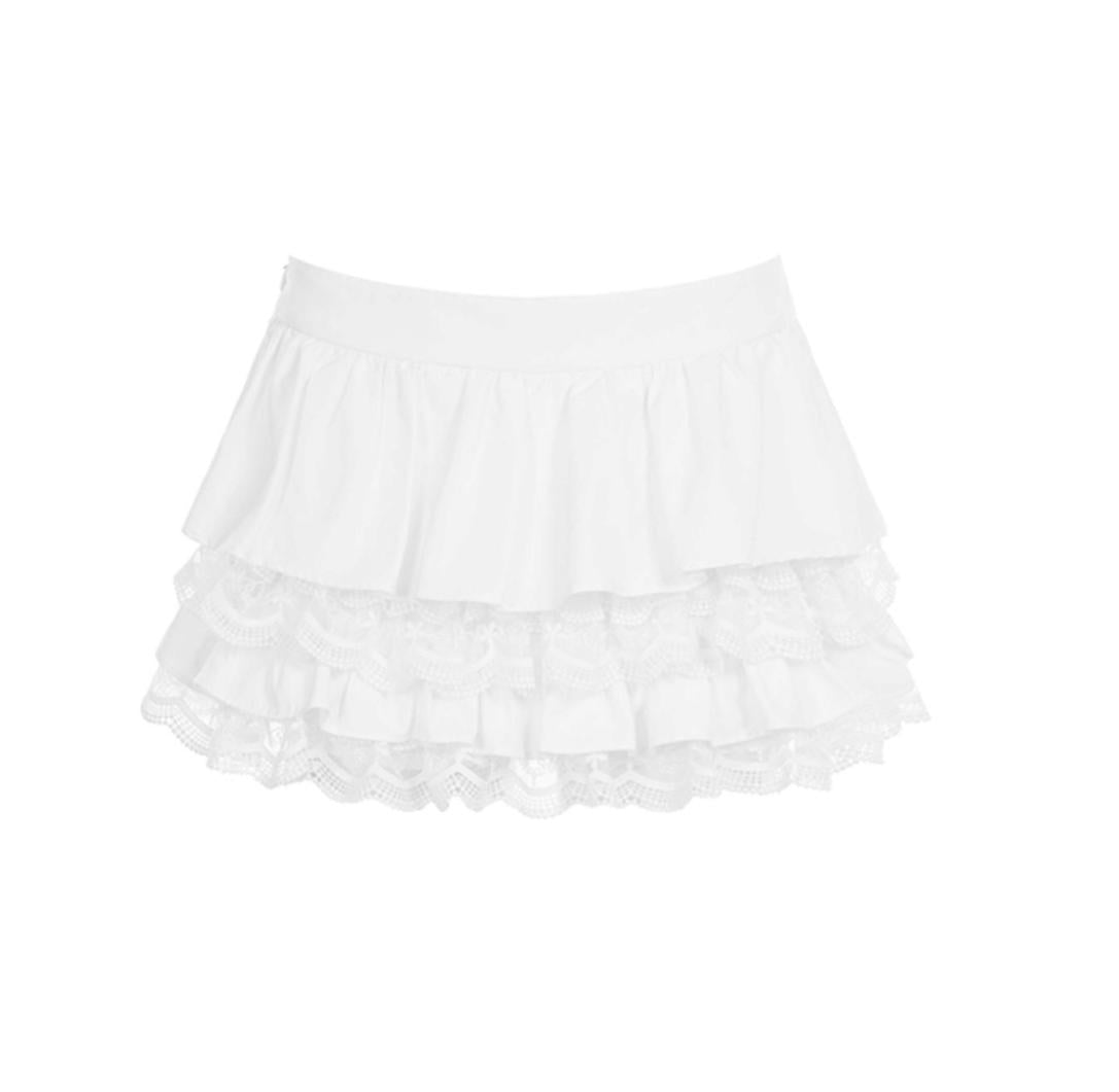 Tencel Paneled Lace Puffy A-Line Skirt