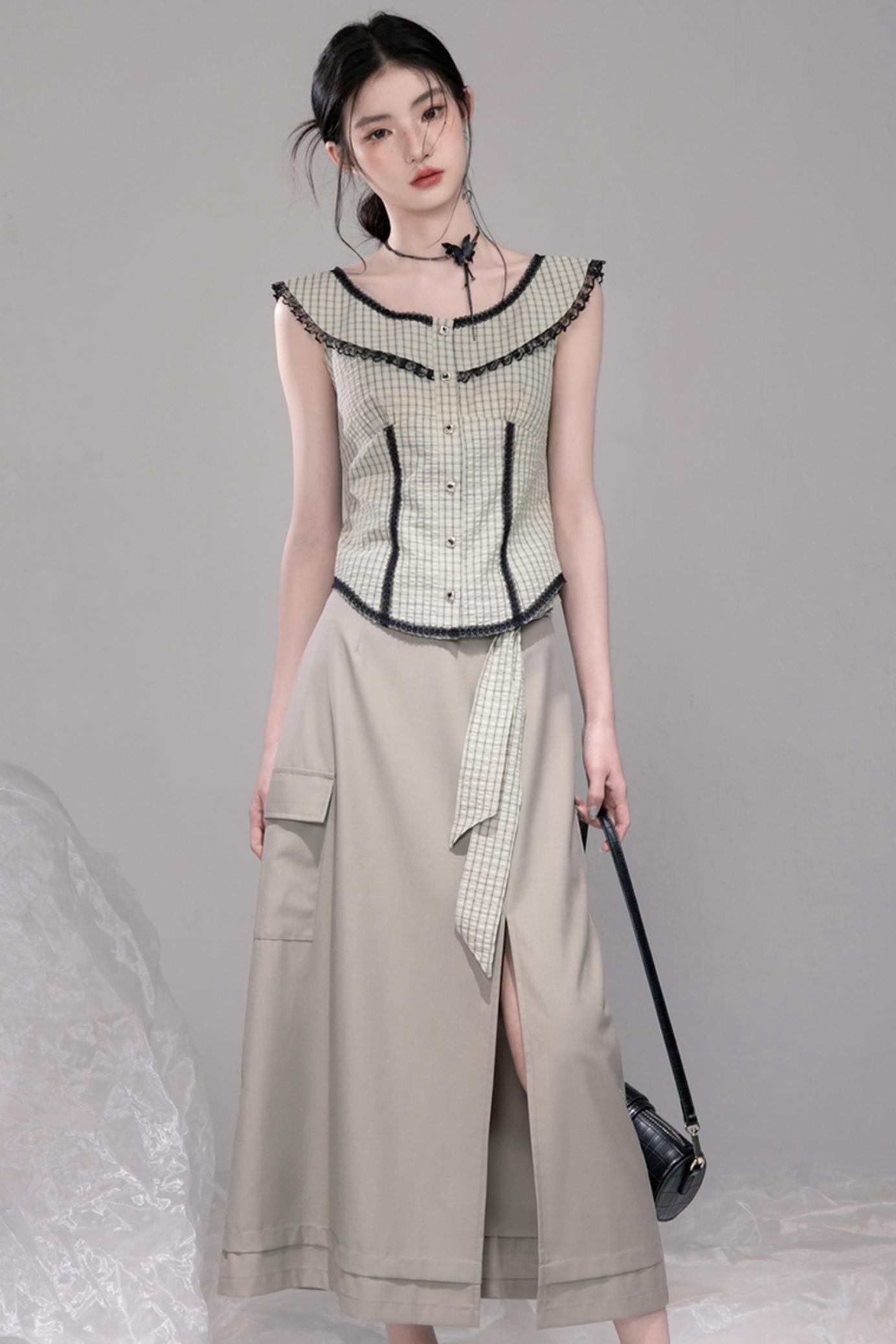 City Light Grey Slit Skirt