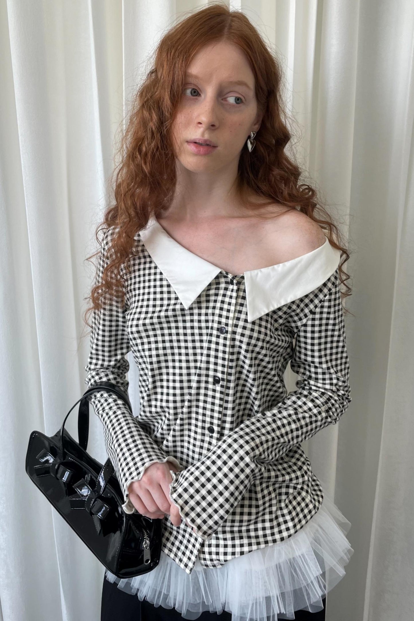 Pointed Neck Long Sleeve Shirt