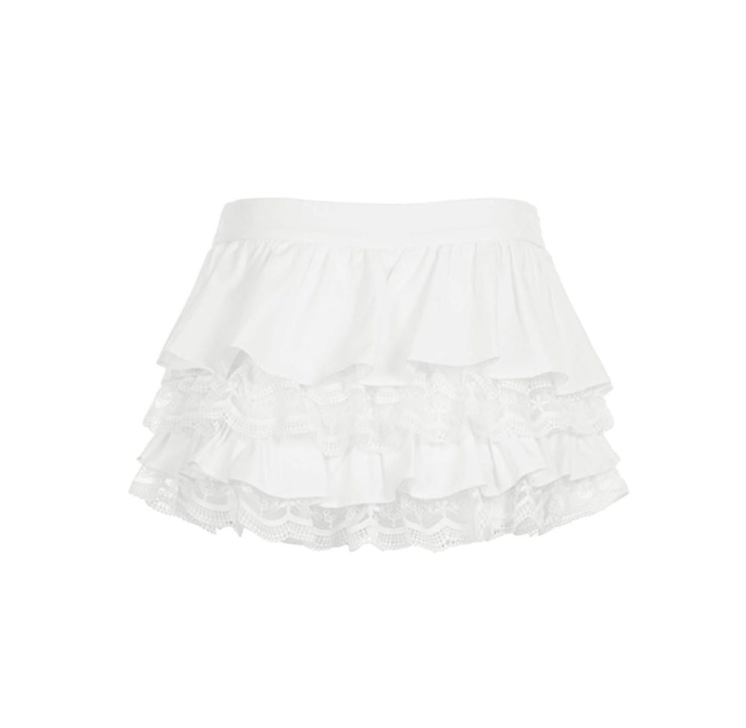 Tencel Paneled Lace Puffy A-Line Skirt