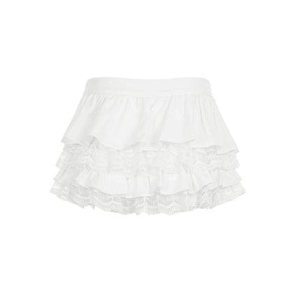 Tencel Paneled Lace Puffy A-Line Skirt