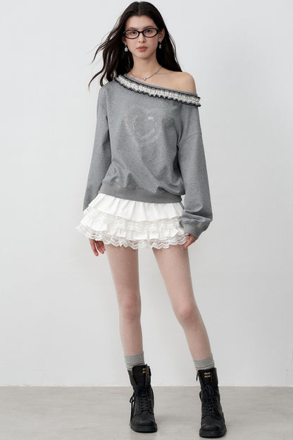 Tencel Paneled Lace Puffy A-Line Skirt