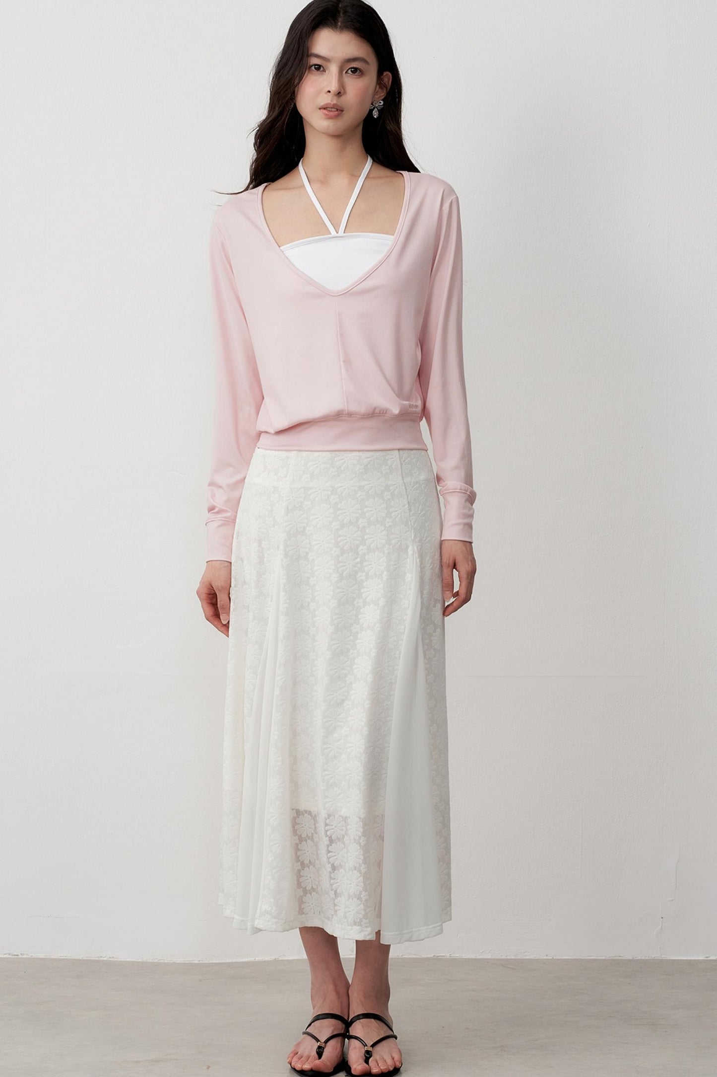 Layered Halterneck Long-Sleeved Tops