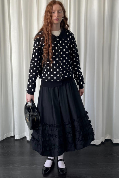 Autumn Lace Shirring Midi Skirt